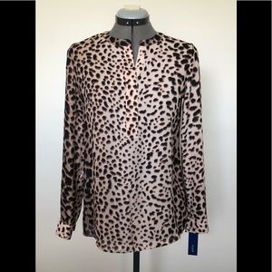 Apt.9 Womens Semi Sheer Shirt XS Animal Print Long Sleeves Half Zip Front New